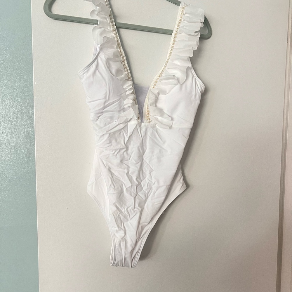 White Ruffled Pearl Swimsuit